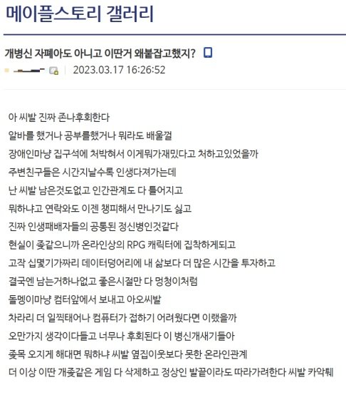 메이플 이딴거 왜 붙잡고 했지?