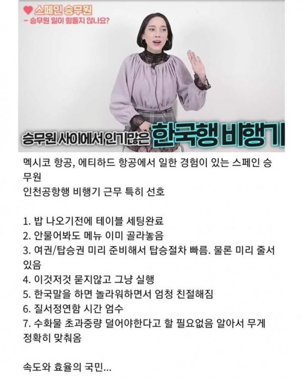 스페인 승무원이 본 한국인 특징