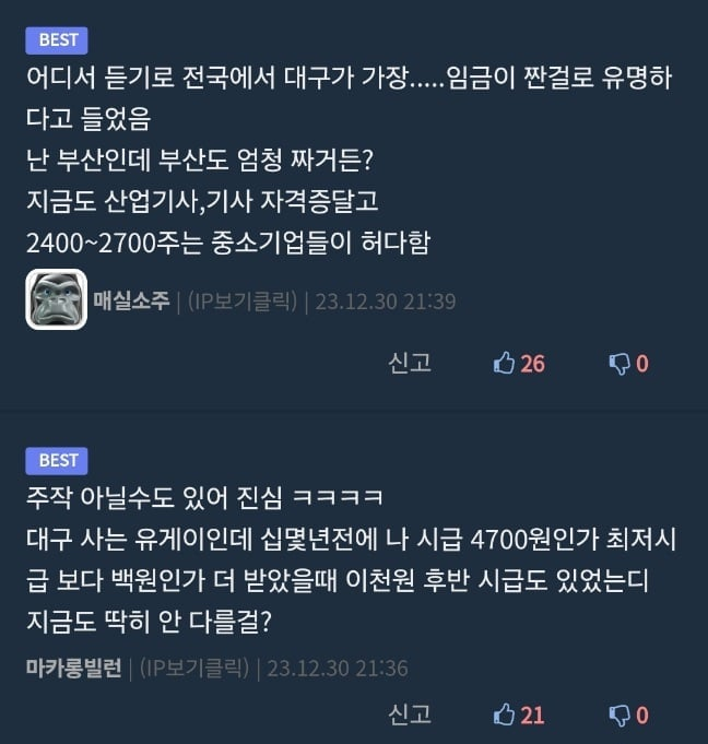 알바시급 5천원도 존재한다는 대구 ㄷㄷ