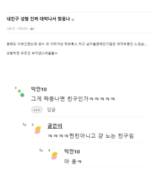 내 친구 성형 대박나서 짜증 나