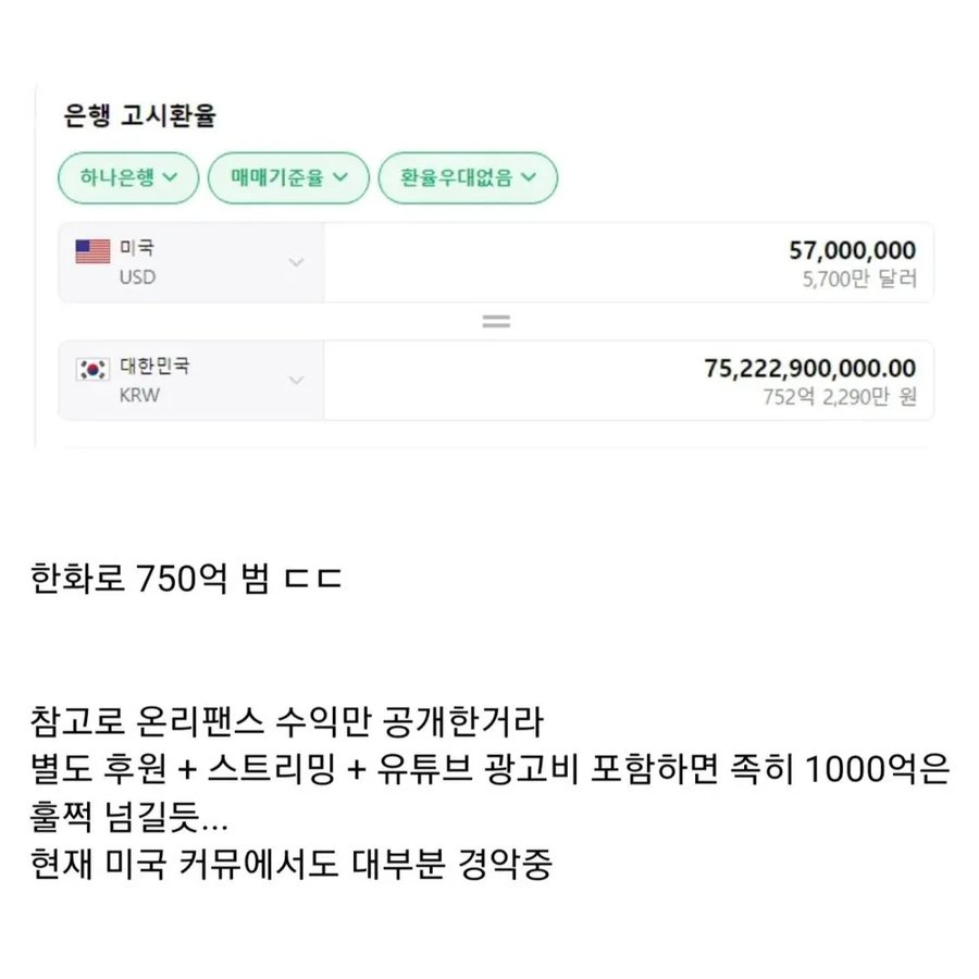 온리팬스 수익 공개한 서양 여캠 스트리머